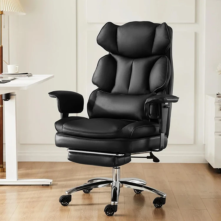 Executive Home Office Desk Chair Ergonomic Big and Tall High Back Black Office Chairs with Racing Wheels Footrest Adjust Armrest