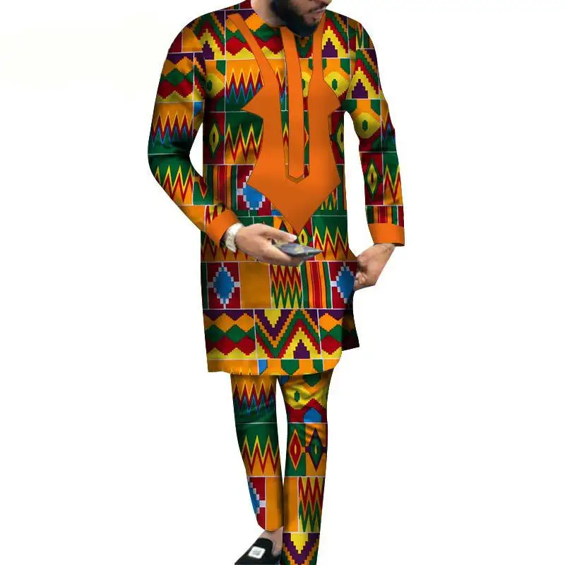 H & D Factory Price Plus Size Top And Pant Suits For Men Print African Clothing Sets