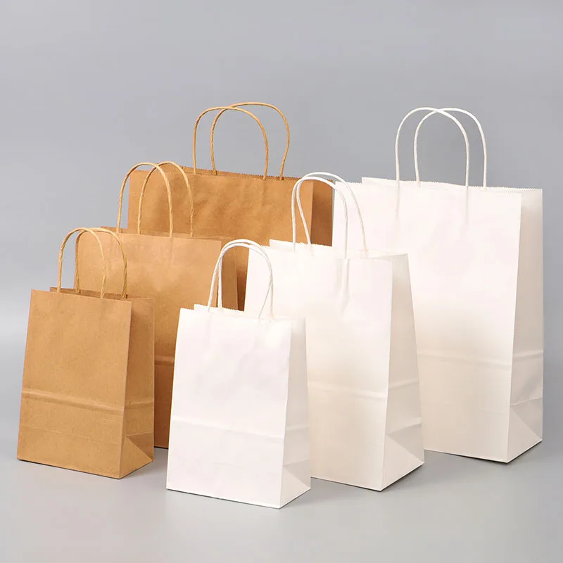 Custom colors luxury Shopping Bag With Handle Kraft Paper Multi sizes in stock Clothing Gift Shopping plain bag with no logo