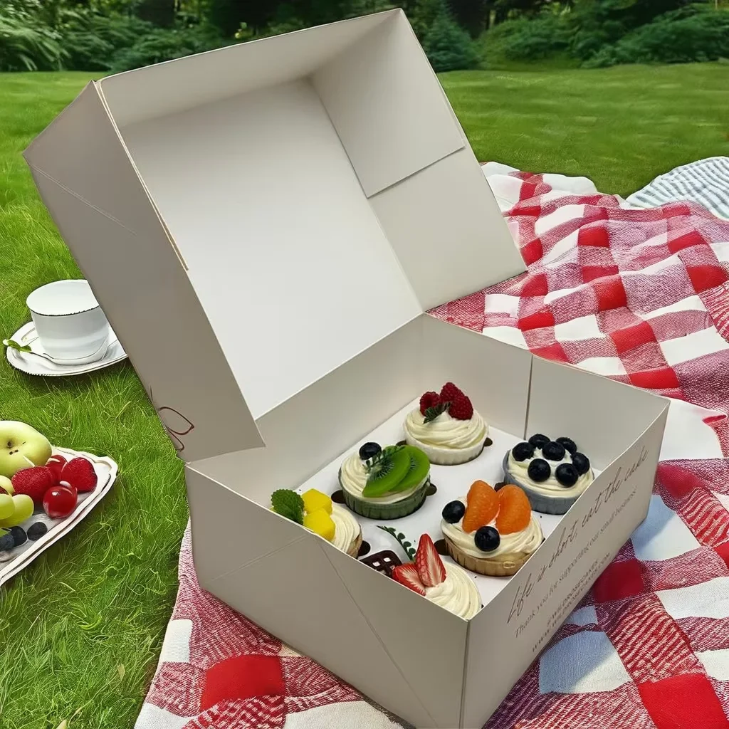 Custom paper packaging  box hold 3 6 9 12 count cupcakes food grade cupcake holder rosy style design for cake cookie  macaron