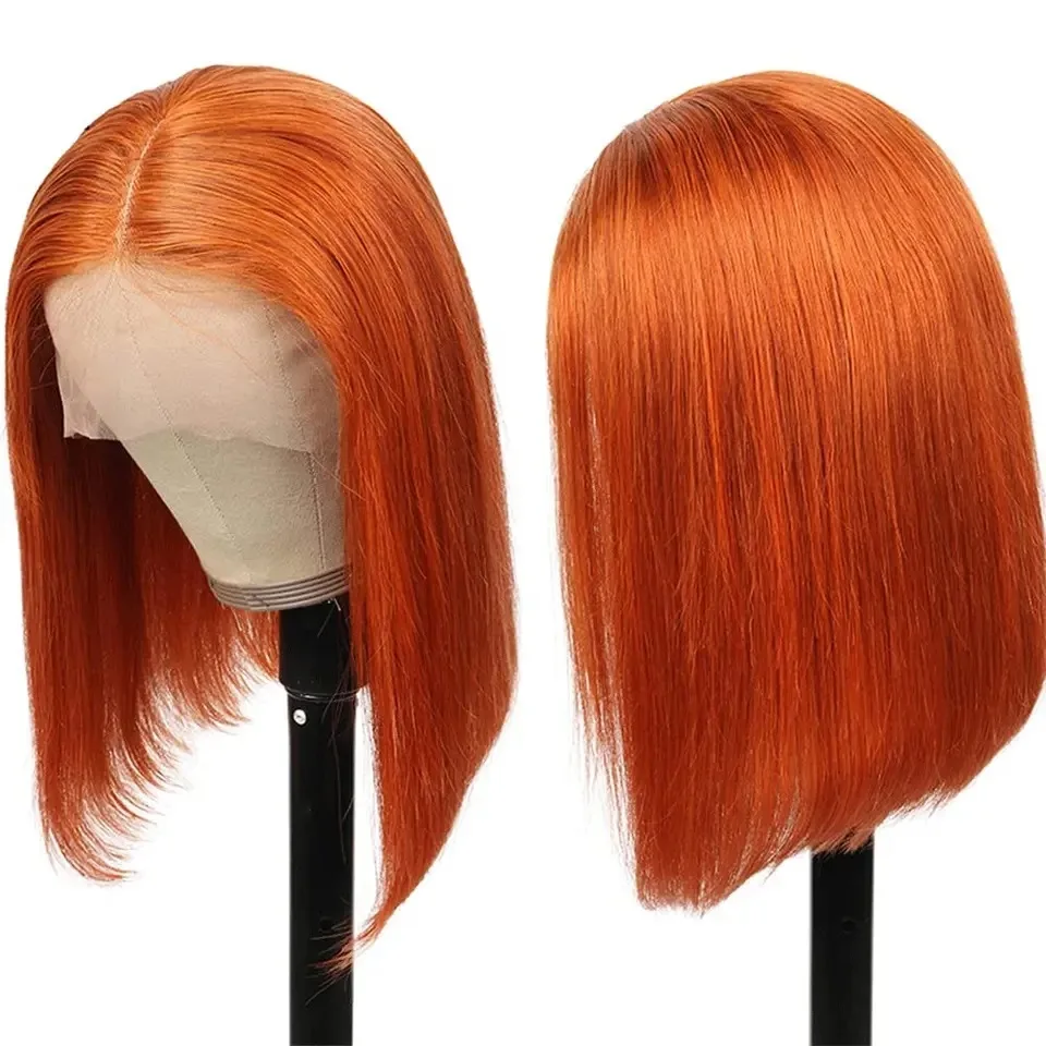 Straight Short Bob Transparent Hd Lace Human Hair Wig , colorful Pre Plucked Hairline Short Straight Bob Wigs