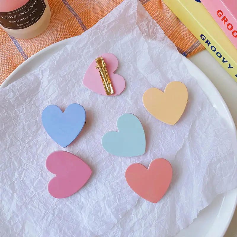 South Korea Fashion Lovely Candy Color Acrylic Heart Hair Clip Women Headdress Hair Clip