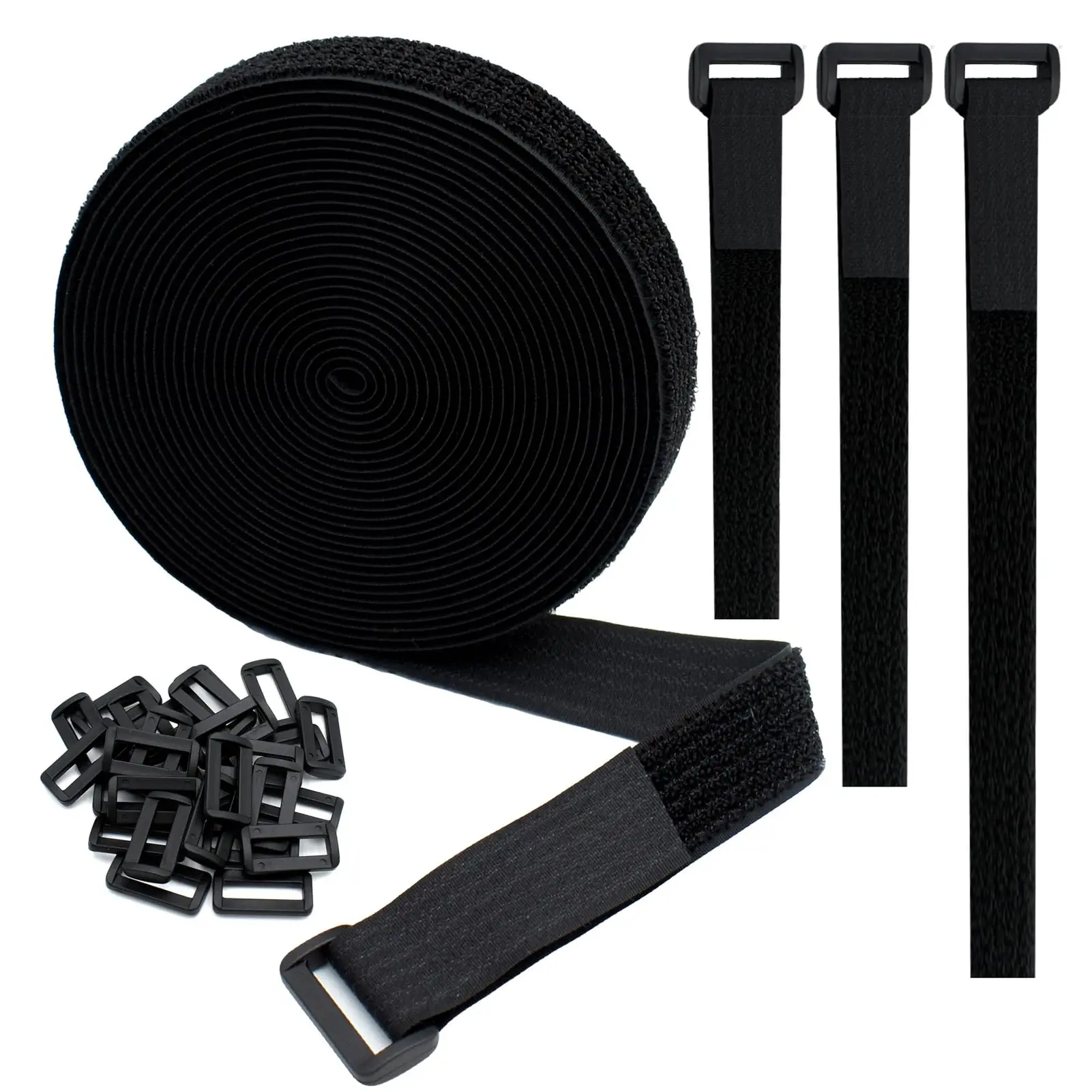 HLX Adjustable webbing hook loop Reusable organize telephone lines storing 2cm*15cm 0.5 inch Hook and Loop Straps with Buckle