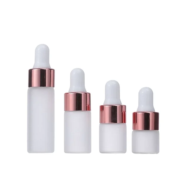 in stock 1ml 2ml 3ml 5ml frosted clear glass dropper bottle mini sample tester bottle glass vial with rose gold dropper cap