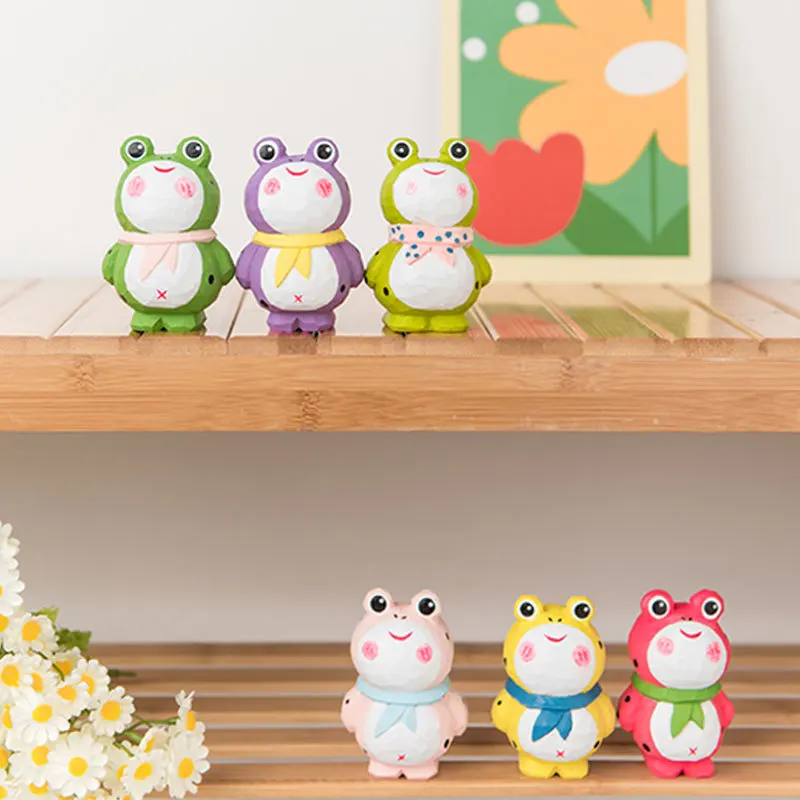 Colorful Wood Carving Frog Craft Gift Creative Home Decoration Cute