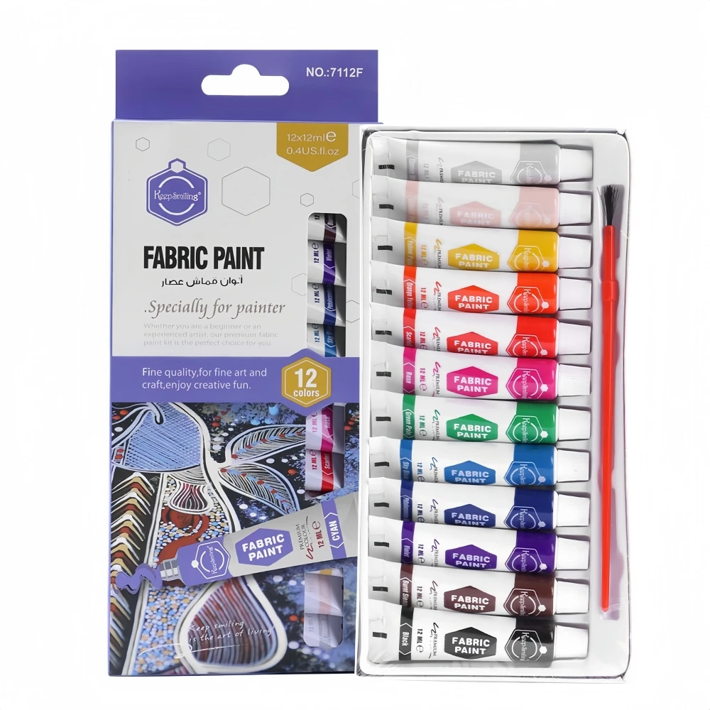Keep Smiling 12 Colors 12ml Artist Painting Waterproof Non-Fading Fabric Color Paint Set For Clothes