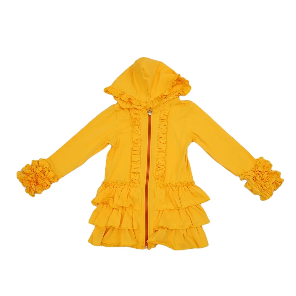 Qingli OEM  Hot selling children solid color jacket fashion kids girls boutique ruffle custom hoodie printing kids coats