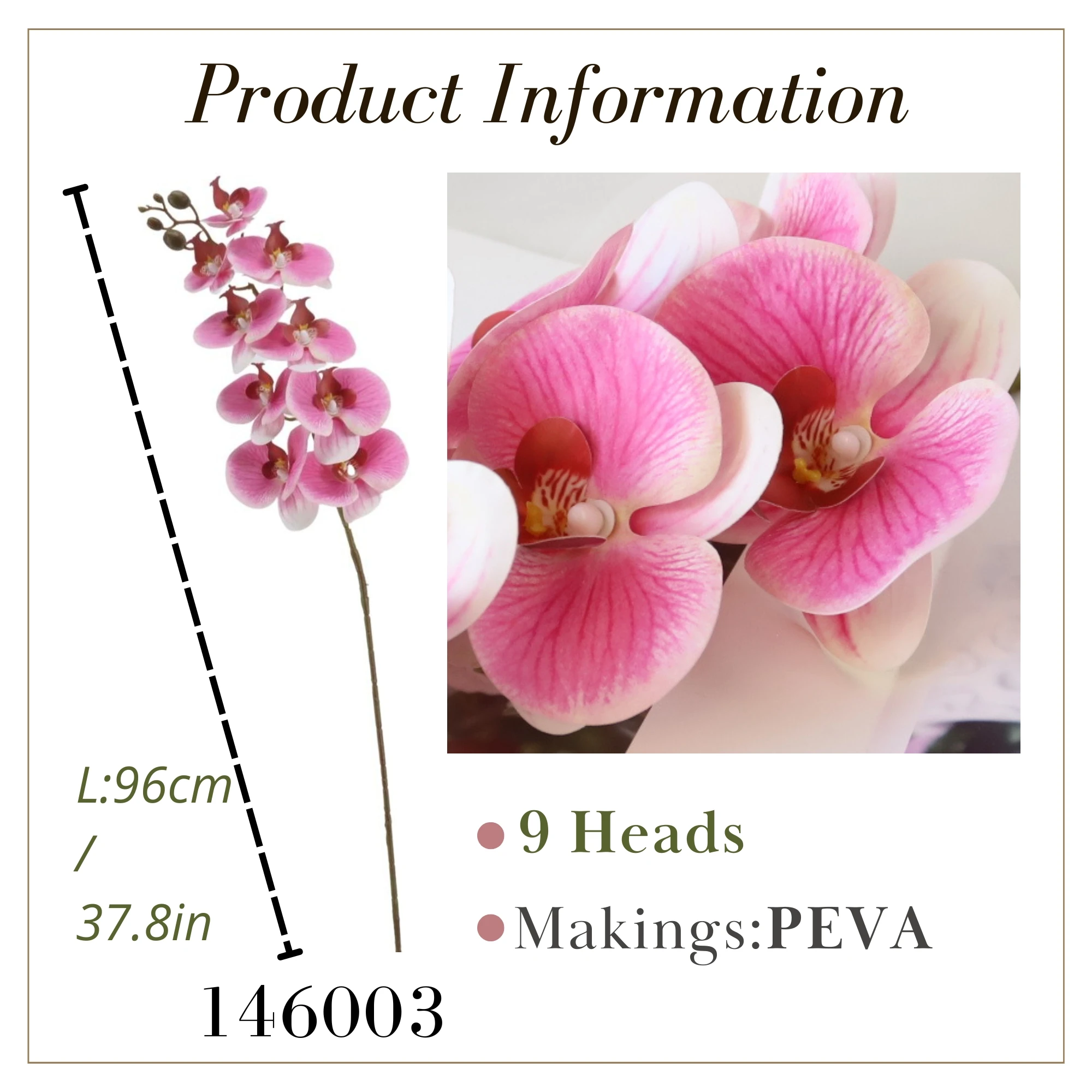Artificial Flowers 3D Print PEVA 9 Heads Faux Phalaenopsis Stems Artificial Phalaenopsis Orchids Flowers for Wedding Decoration