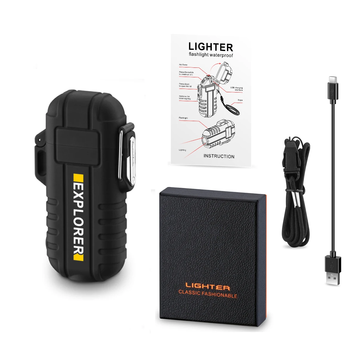 DEBANG Arc Lighter Electric Outdoor windproof and waterproof portable lighter USB Recharging with Strong flashlight