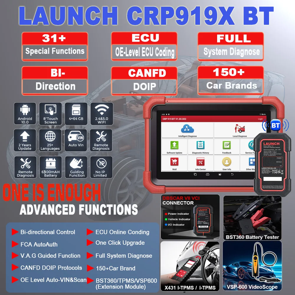2024 LAUNCH X431 CRP919X BT Car Diagnostic Tool DBScar VII VCI Auto OBD2 Scanner Car Diagnostic Machine