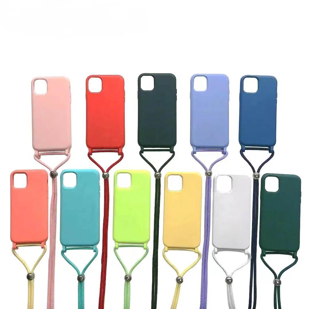 Custom Adjustable Rubber Silicone Shockproof Lanyard Neck Strap Cross body Necklace Phone Case