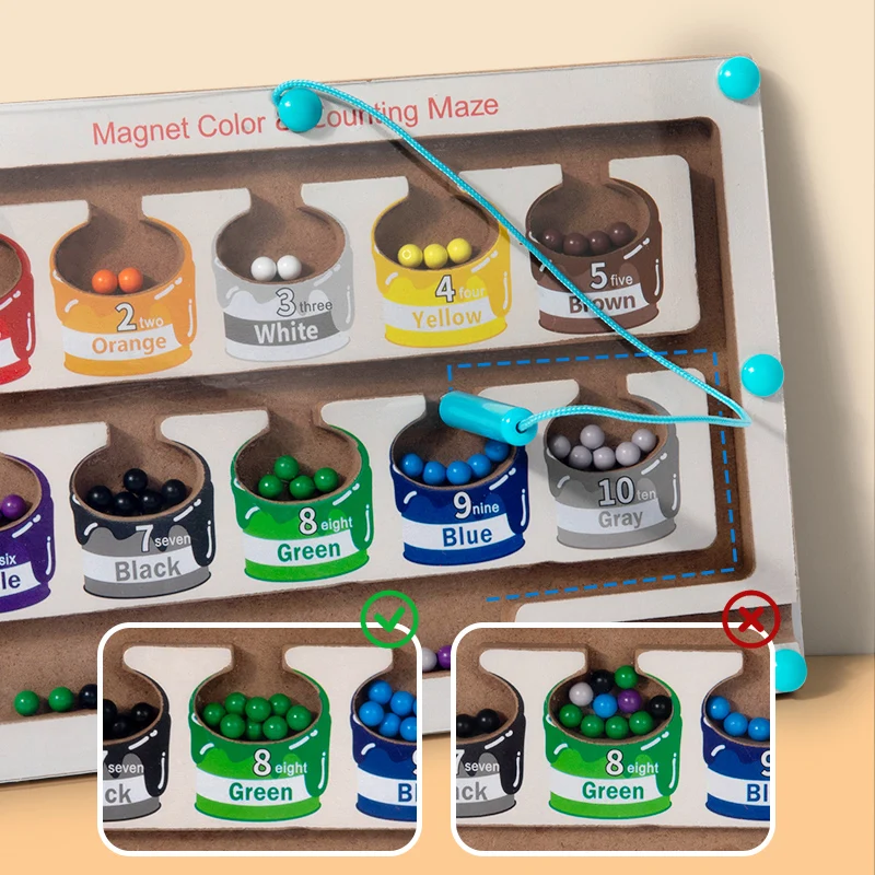 Montessori Wooden Color Number Magnet Maze Puzzle Matching Game Board Learn Early Educational Toys For Kids Boys Girls Wholesale