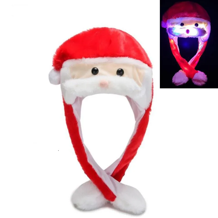 Christmas hot sale funny hat Santa plush with movable mustache Christmas party hat with LED light suitable for Adult children