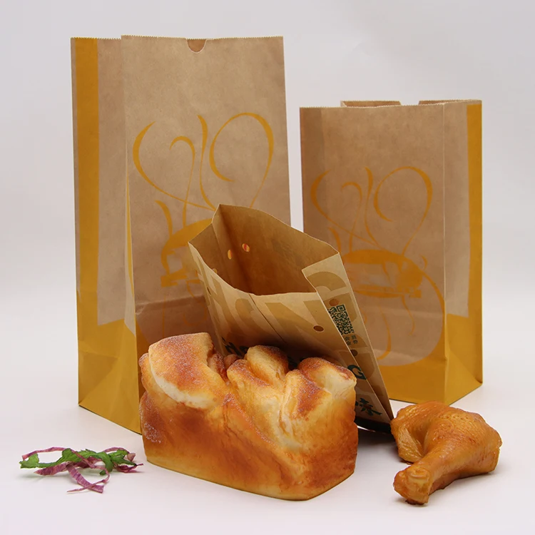 Kingwin Custom Logo Greaseproof Takeaway Kraft Packaging Fast Food Paper Bags For Barbecue Fried Chicken