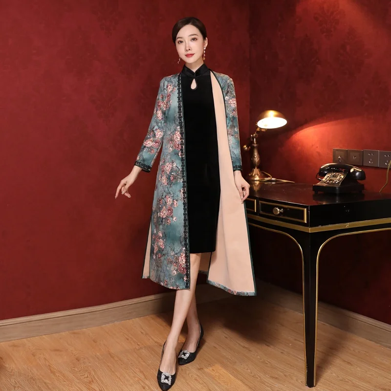 Китайская оптовая продажа, современное Модное Длинное Платье чонсам, Элегантное зимнее Замшевое платье из ткани Ципао для женской гостевой вечеринки