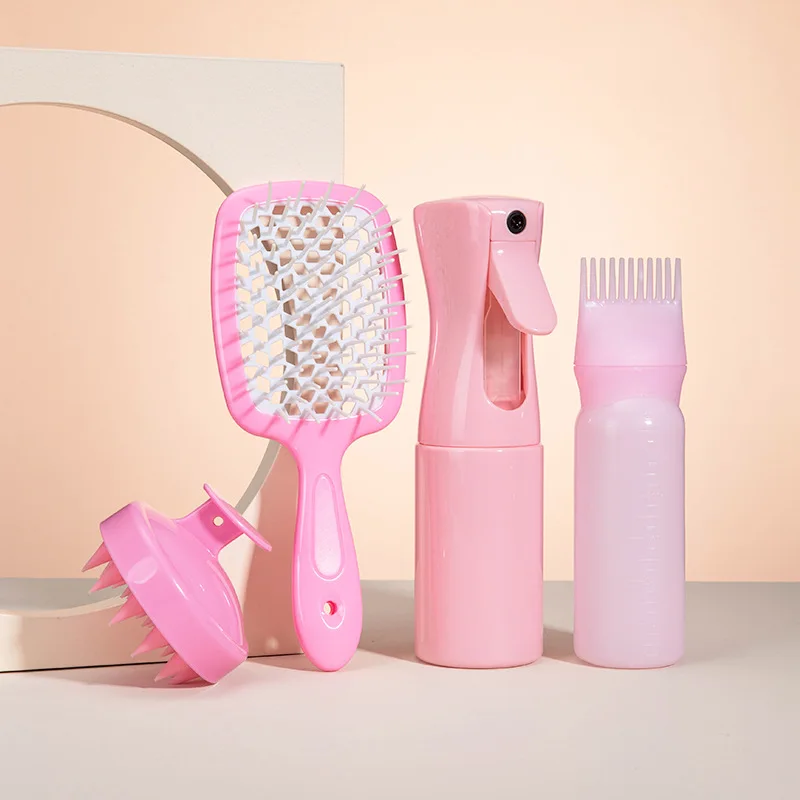 Wholesale Hollow Comb Oil Applicator Spray Bottle Silicone Scalp Shampoo Brush Massage Brush Set