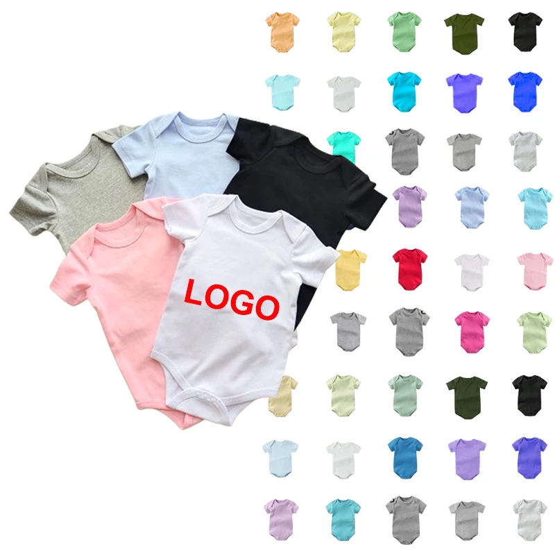 Wholesale multi colors short sleeve newborn baby onesie 0-3m 100% combed cotton blank baby onesie bodysuit  unisex boy rompers