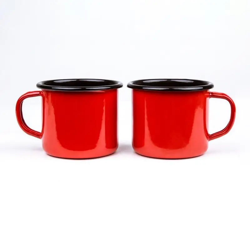 Outdoor camping picnic non toxic custom printed colored pantone qualified enamel tin coffee cup mug with handle