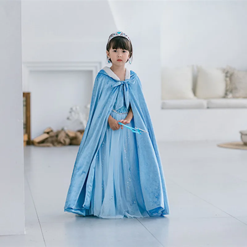 Wholesale Kids Cloak Snow Queen Anna Winter Long Cape for Christmas Floor Length Velvet Princess Capes