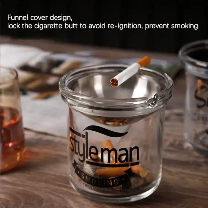 Custom Glass Tobacco Sublimation Smoking Cup Car Portable Handheld With Lid Windproof Cigar Ashtray
