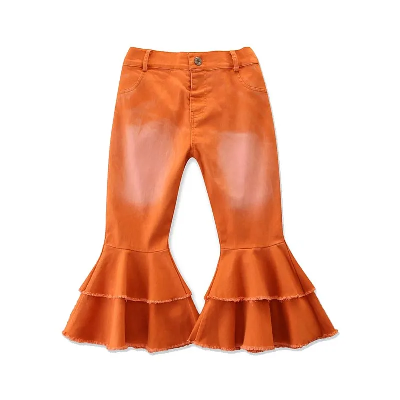 2023 New Cute Fashion 2-6Years Bell-Bottoms Pants Denim Wide Leg Jeans Trousers Jeans Kids Girls Denim KJPS-005