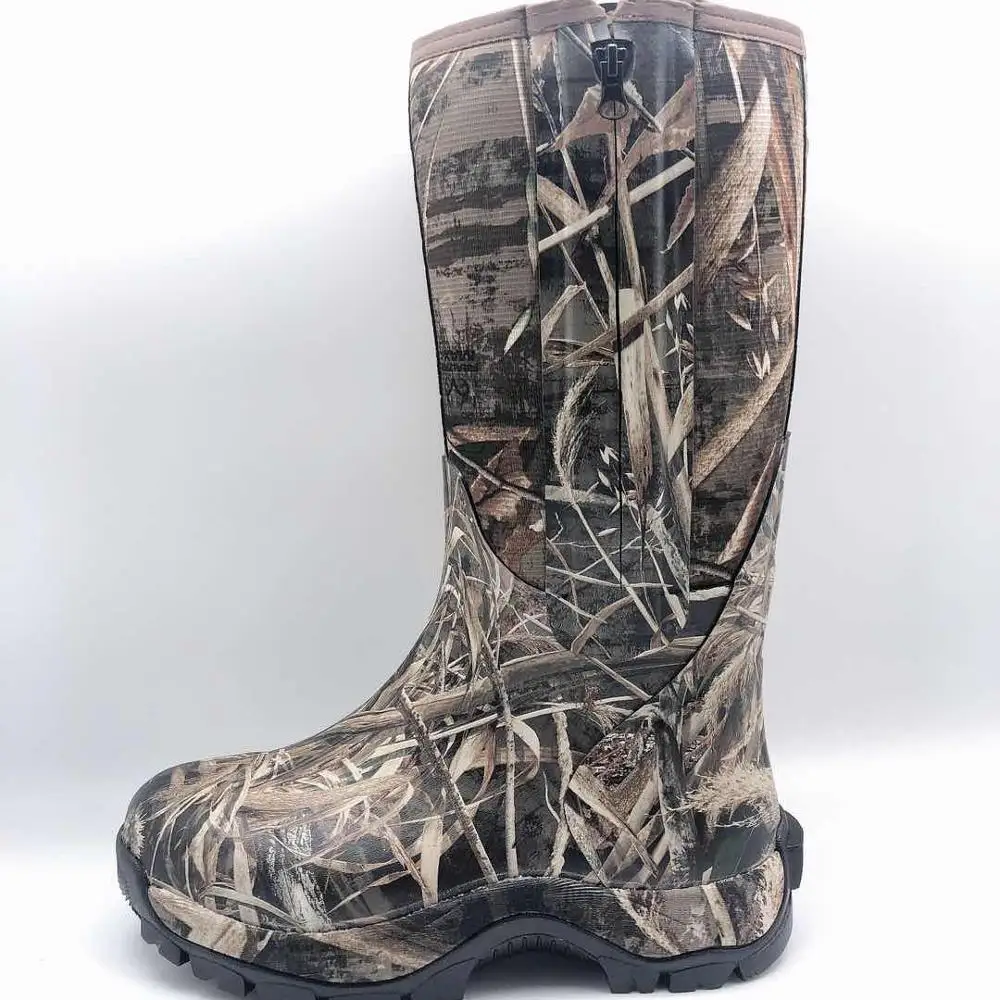 High Quality Camouflage 100% WATERPROOF MEN LONG NEOPRENE RUBBER HIKING INSULATION HUNTING BOOTS  WITH ZIPPER