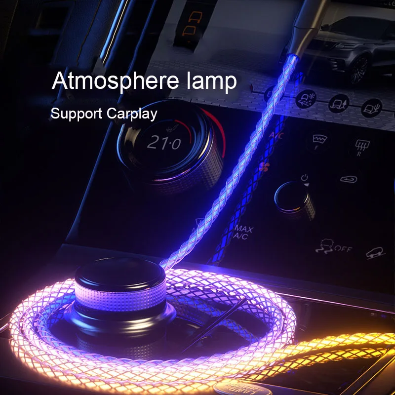 Settpower JBA03 66W RGB colorful gradient LED soft light super fast charging data cable 6A data transmission charging cable