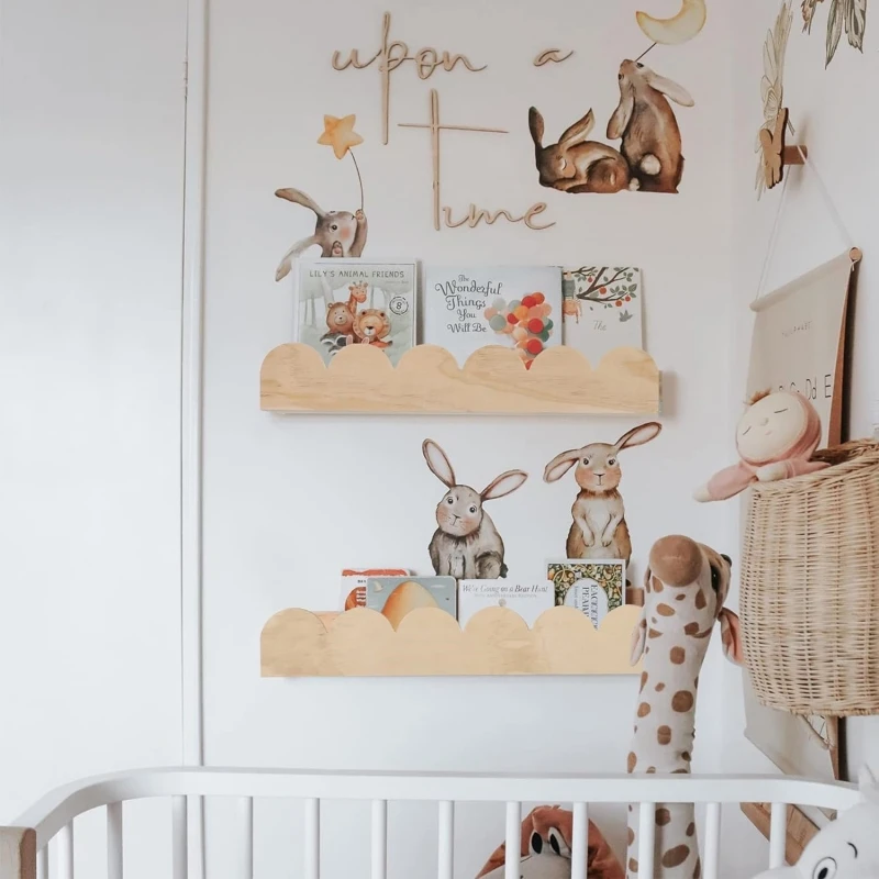 Versatile Nursery Floating Book Shelf Set Wall Mounted Wood Floating Shelves For Decor