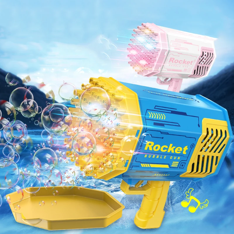 Hot Selling Automatic Rocket Bazooka Bubble Launcher Plastic 69 Holes Bazooka Bubble Gun Toys With Music And Light