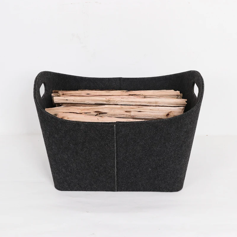 Large rectangle felt basket with two recessed grips for fireplace firewood log baskets