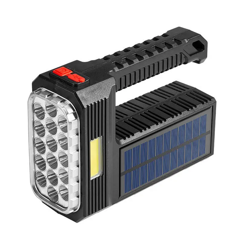 Outdoor Solar Handheld Flashlight Rechargeable COB Sidelight Camping Lights Emergency Torch Searchlight with 16/18/20 LEDs
