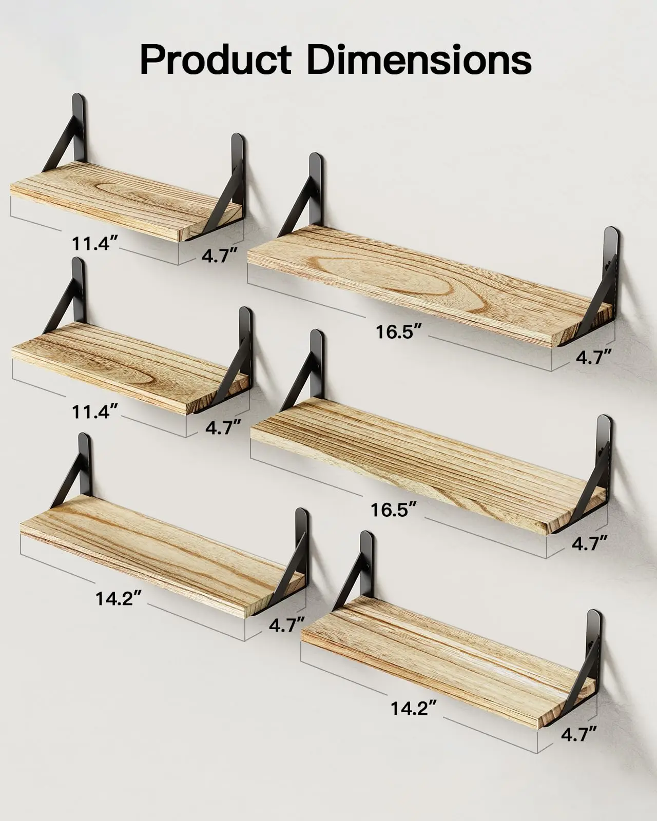 Factory Sales Floating Bookshelves Wall Shelves Set of 6 Wood Floating Shelves Rustic Farmhouse Wall Shelves