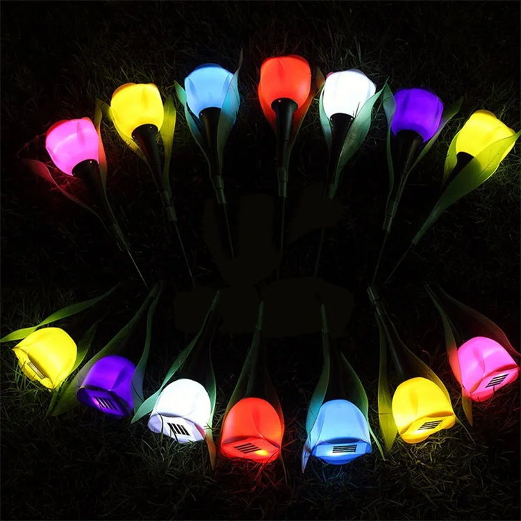 backyard decoration outdoor ground plug pathway stake tulip Decor Backyard solar led garden light flower lamp