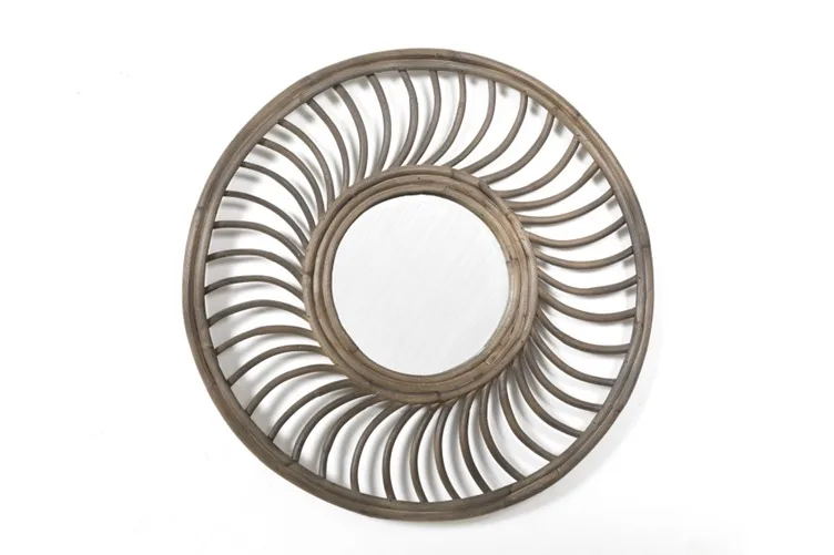 Spiral Elegance Mirror High Quality Manufacturer Natural Rattan Mirror Flower Shaped Frame Woven Mirror For Wall Decor