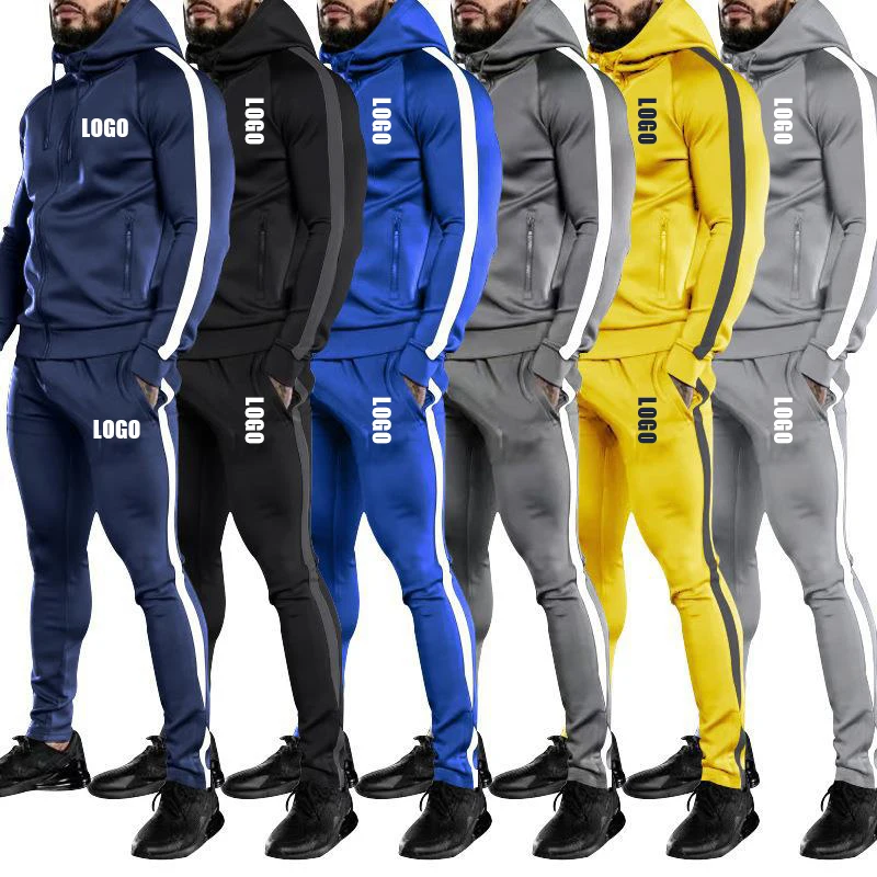 Oem High Quality Polyester Mens Jogger Pants Bottoms Zip Hoodies Sportswear Men Sport  Slim Fit Custom Tracksuits