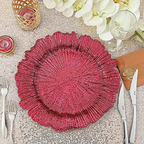 Round Reef Unique Plastic Dinner Plate Charger Vintage Christmas Wedding Party Dining Decorative Red Charger Plates On Sale