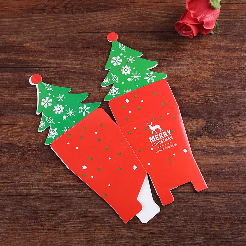 Оптовая продажа, индивидуальная Складная Рождественская печатная бумага, Подарочная коробка для конфет с елкой