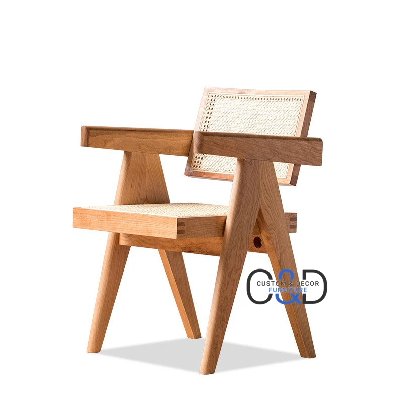 Nordic style classic design living room furniture dining  chair solid wood frame rattan back chair for hotel balcony cafe