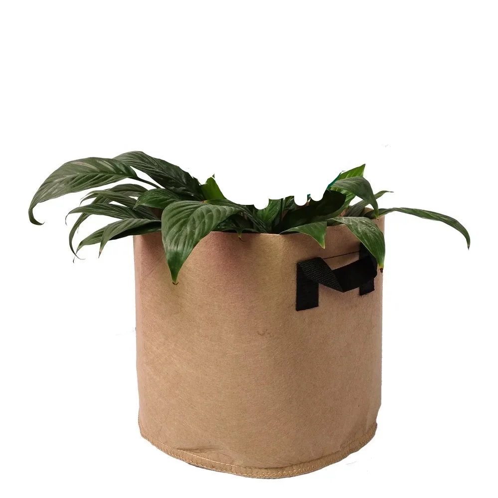 Manufacture Planting Gallon Nutrition Tree Fabric Non Woven Brown Bags With Strap Seedling Bags Colored