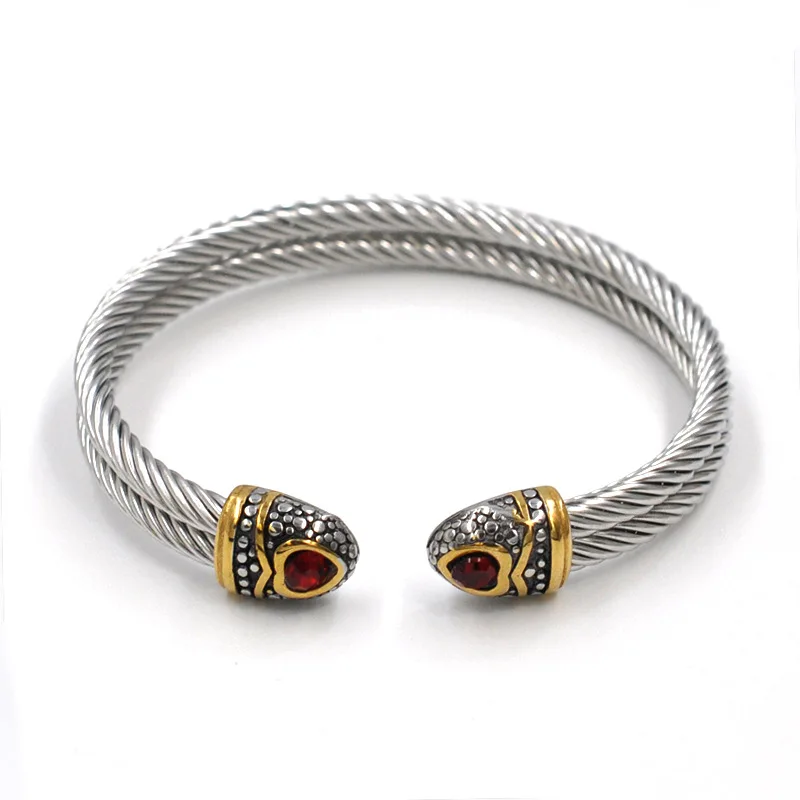 Gold Plated Stainless Steel Tennis Open Expandable Twisted Cable Wire Cuff Bracelet Bangle
