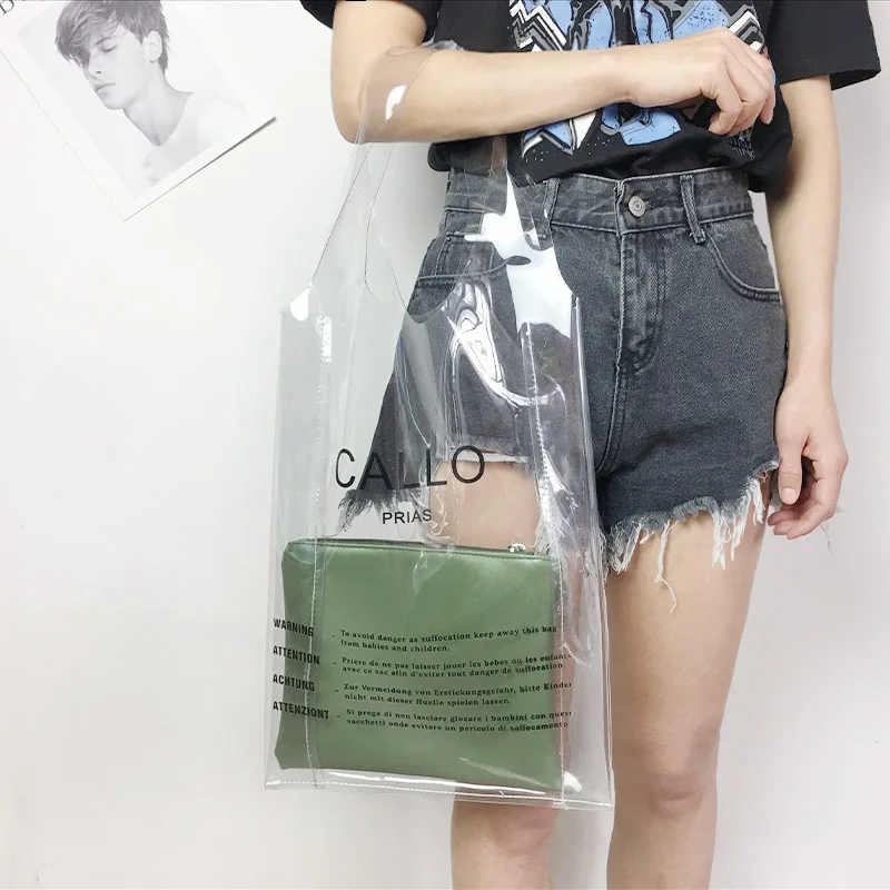 Hot sale Tote Jelly Candy transparent plastic PVC hand bag tote bag shopping bag