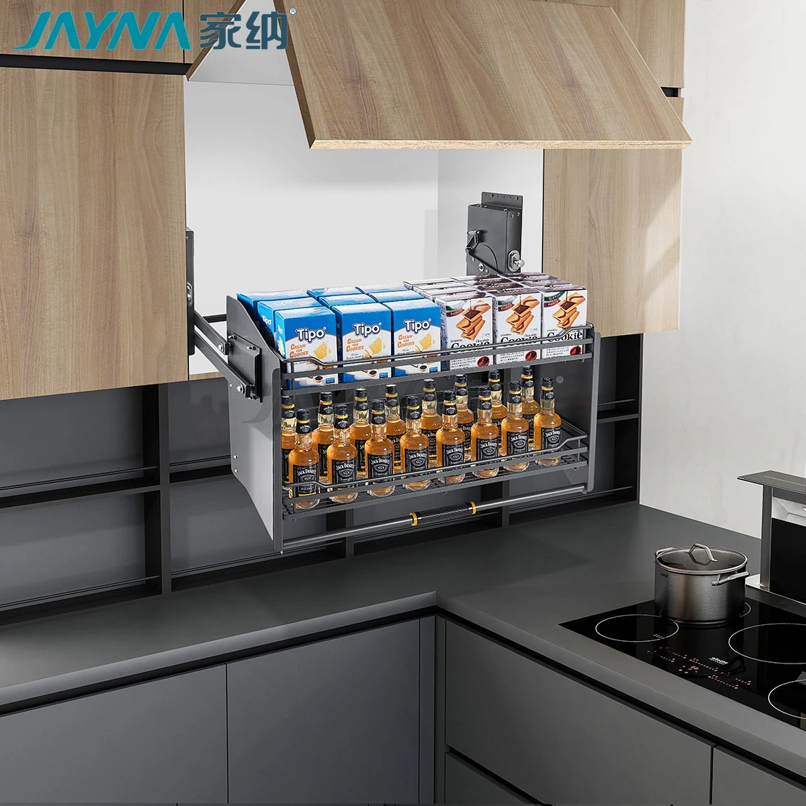 JAYNA Round Metal Series Kitchen Organizer Accessories Pull Down Drawer Basket Lift For Cabinet