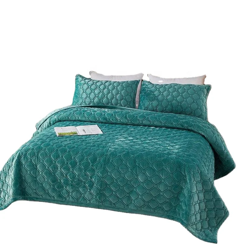Ruffled Crystal Velvet Reversible Bedspread Coverlet Anti slip Blanket Comforter Bed Cover Set