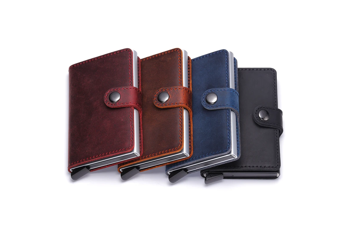 Genuine Leather Wallet Minimalist Credit Card Holder Money Clip Slim Mini Metal Wallet Rfid Men Wallets