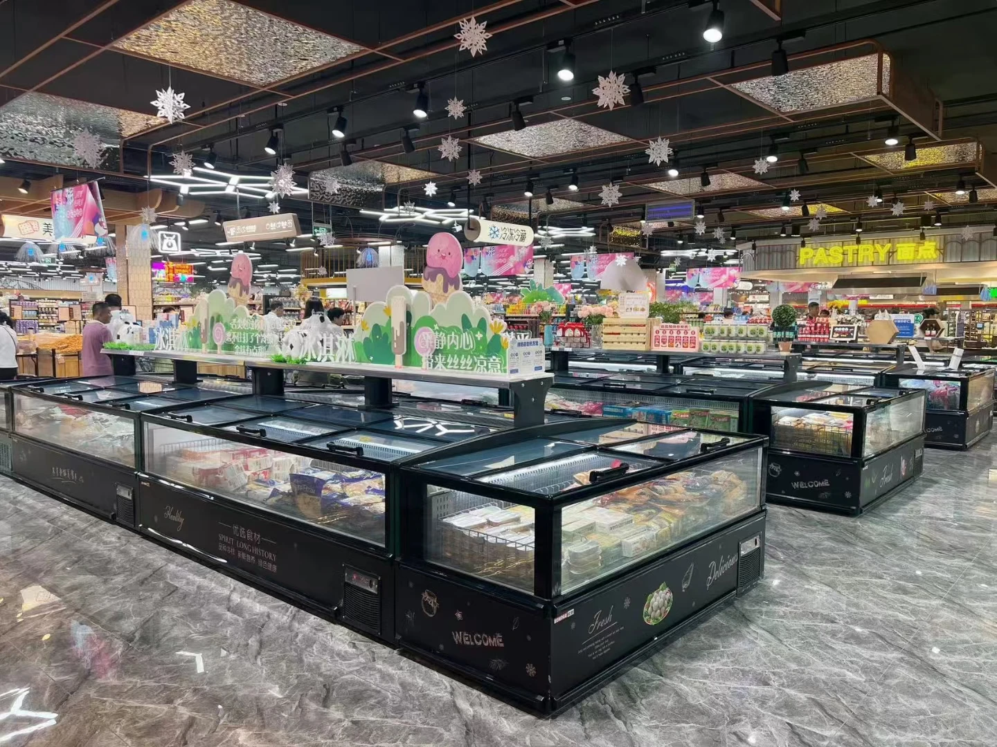 Island freezer for supermarket ice cream showcase display sliding glass door cabinet showcase combined refrigerator