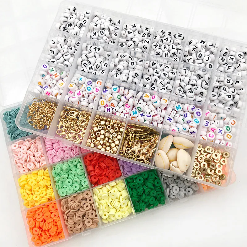 7227pcs Clay Beads 6mm Flat Round Polymer Clay Spacer Beads Bracelets Necklace DIY Clay Jewelry Making Kit Beads for Bracelets