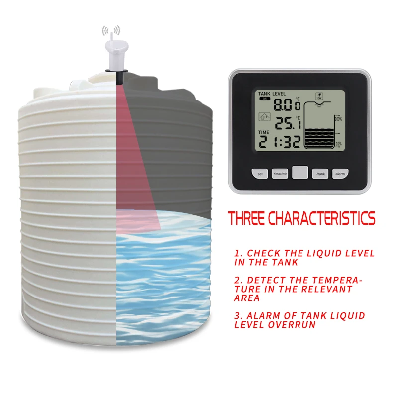 Water Level Meter Gauge Liquid Digital Leveling Ultrasonic Electronic Tank Gauges Sensor Levels Monitor Precision 200Mm