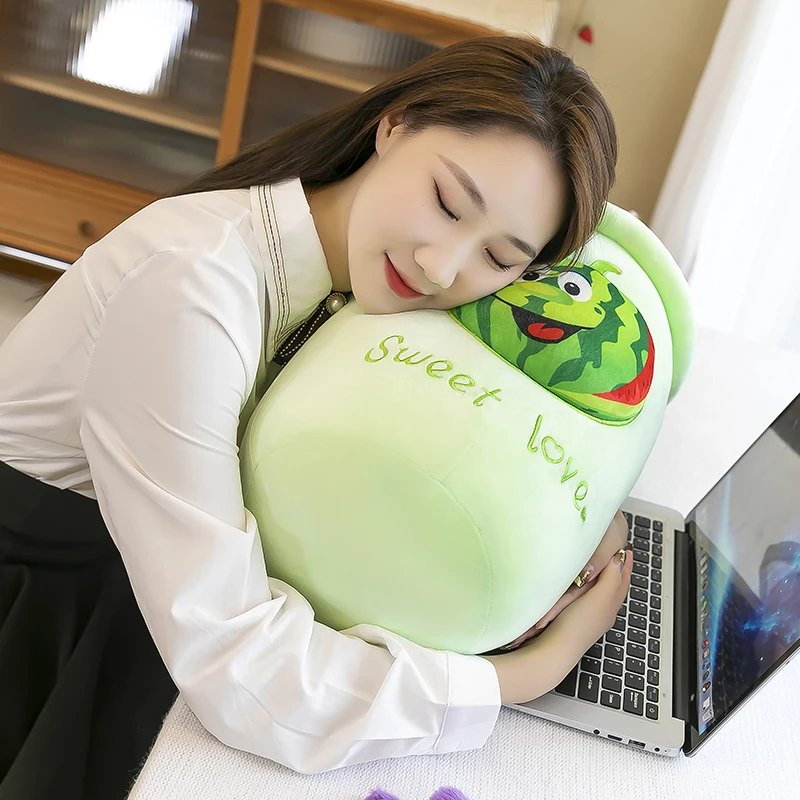 high quality New cute simulation fruit sleeping pillow milk tea cup doll soft plush toy