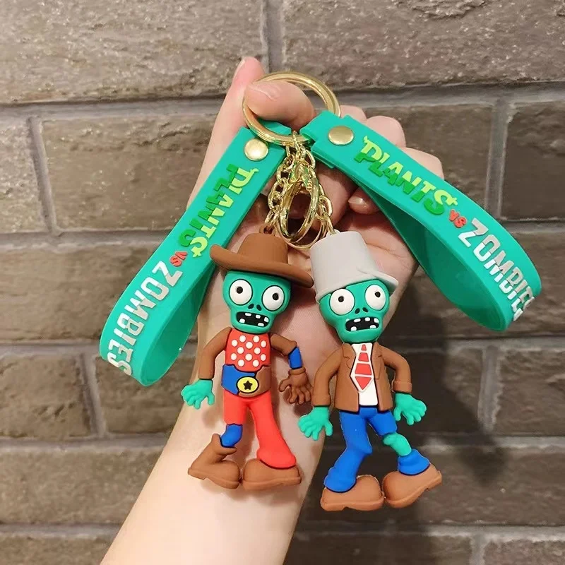 New Designs 3D Anime Silicone Plants vs. Zombie Keychains Car Key Ring Cartoon Doll Pendant Hangers Key Chains Wholesale