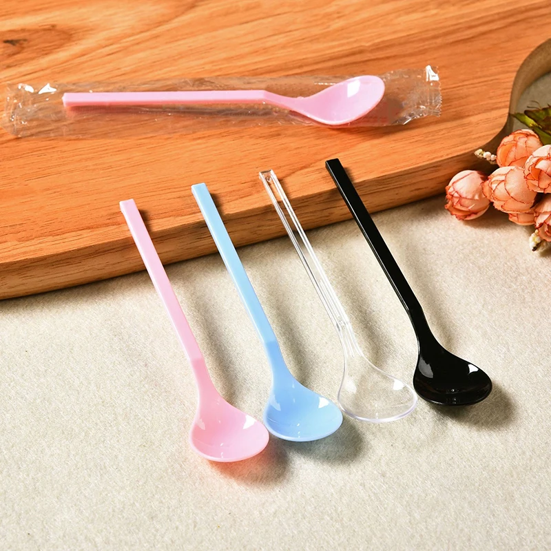 New Arrival Korean Plastic Tableware Spoon Round Head Long Handle Spoon Disposable Ladle